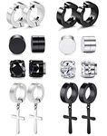 8 Pairs Magnetic Stud Earrings for Men Women Stainless Steel Hoop Cross Non Piercing Fake Gauges Earring Black CZ Hypoallergenic Magnet Earring Set