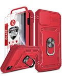 LeYi for Phone Case-XR: Etui iPhone XR with Slide Camera Cover + [2 Packs] Tempered Glass Screen Protector, Ring Holder Full Body Protective Military[Grade iPhone Case XR, Bright Red