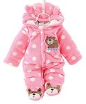 Newborn Baby Warm Cotton Rompers Jumpsuit Outwear Hoody Footies for 0-3M Pink