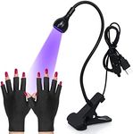 Funfe LED Nail Lamp,3W Nail Dryer with Protection Gloves UV Light for Nails Portable Manicure Dryer Curing Light with Gooseneck and Clamp Adjustable for Salon Nail DIY Home(Black)