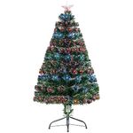 HOMCOM 4FT Prelit Artificial Christmas Tree, Holiday Decoration with Colourful LED Lights and Fiber Optics - Green