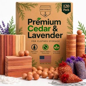 120 Variety Pack - Lavender and Cedar For Closets - Cedar Balls For Clothes Storage - Cedar Closet Protection Scent Bags - Natural Cedar Hanger Rings - Cedar Scented Balls Cedar Air Freshener For Clos