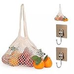 Reusable Net String Shopping Bags Grocery Mesh Bags 2 Pack Cotton Mesh Produce Bags With 2 hooks Organic Grocery Shopping Bags Tote Handbag for Vegetables Fruits Commodities Outgoing Travel