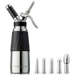 OSJCOOK 500mL Stainless Steel Whipped Cream Dispenser - Professional Cream Whipper with Mirror Finish, 5 Decorating Nozzles, Cleaning Brush, N2O Chargers Not Included (Single wall)