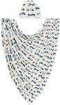 Posh Peanut Unisex Baby Swaddle Blanket - Large Premium Knit Viscose from Bamboo - Infant Swaddle Wrap, Receiving Blanket and Beanie Set, Baby Shower Newborn Gift, Registry - Enzo
