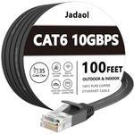 Cat 6 Ethernet Cable 100 Ft, Outdoor&Indoor, 10Gbps Support Cat7 Network, Slim long Flat Internet LAN Patch Cord, Cat6 Solid High Speed weatherproof Cable for Router, Modem, PS4/5, Xbox, Gaming, Black