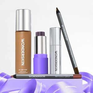 Wonderskin Woke up like this All-Day Stay Set, Hyper-Bond Foundation in Bliss, Lip Rehab Serum Oil in Clear, 360 Contour Lipliner in Saddle, 1440 Longwear Eyeliner in Kalamata and pHlush Stick