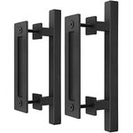 EaseLife 12" Sliding Barn Door Handle with Flush Pull Set,Heavy Duty,Square,Rustic Black Door Handle for Garage Gate Shed Kitchen Closet,2 Pack