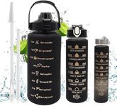 shoprix 3 Pcs with Motivational Time Marker with Straw, Leakproof BPA free Water Bottle for Office, Sports (2000ml, 900ml, 350ml) (Pack Of 3) (Black)