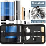 KALOUR Sketching Pencil Set(34 Pack) - Includes Sketchbook - Zippered Travel Case - Sketch Pencil,Charcoal Pencil,Blending Paper,Eraser - Art Drawing Supplies for Beginner, Kids,Adults…