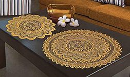 PAIR of Doilie Doily Table Place Mat Lace - White or Brown or Antique Gold - Round - Medium or Large - (ANTIQUE GOLD LARGE 23" (60cm))