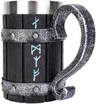 KTOTKMOTA Nordic Viking Rune Mug Tankard Stainless Steel Wooden Resin 3D Norse Decor Coffee Cool Gothic Beer Stein Cup Mugs 20oz