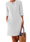 EFOFEI Women's Lightweight Fashion A Line Dress Cotton Linen Midi Dress Casual Button Down Dresses White S