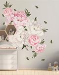 Murwall Pink Peonies Flowers and green leaves Removable Peony Floral Wall Stickers