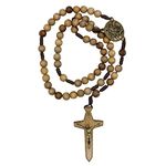 Wooden Saint Michael the Archangel Rosary on Cord | 10mm Wood Hail Mary Beads | Cross with Bronze-Tone Corpus | Great Catholic Gift for First Communion, Confirmation, Ordination, and Weddings