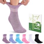 Cirorld Bamboo Viscose Diabetic Socks for Women, 6 Pairs Non Binding Wide Top, Seamless Loose Socks for Swollen Feet