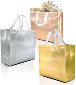 Set of 15 Stylish Reusable Grocery Bags Christmas Shopping Tote Bag Non-woven Durable Fabric Gift Bag with Handle Glossy Present Bag For Party Event, Birthday Wedding (Silver, Gold Rose, Gold)