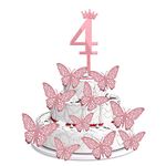 Pop The Party 4th Birthday Cake Decorations Rose Gold Supplies Big Set with 12 Butterfly Cake Topper and 4 Digit Cake Topper