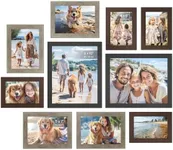 SONGMICS Picture Frames, Collage Picture Frames Set of 10, Two 8x10, Four 5x7, Four 4x6, Photo Frame for Wall Gallery Decor, Table Display, Glass, Maroon Brown, Heather Greige, Ash Black