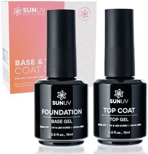 SUNUV 15ml Gel Top Coat and Base Coat Set, Gel Nail Polish Kit 2 Pack, Hema Free Gel for Nails Art Manicure UV Nail Lamp No Wipe High Gloss Gifts for Women