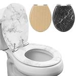 Navaris White Marble Toilet Seat - MDF Decorative Toilet Seats - Luxury Marbled Design for Bathroom Decor - 42.5 cm x 35.8 cm x 5.6 cm (16.7" x 14.1" x 2.2")