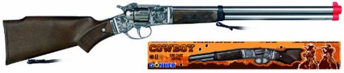 PETERKIN | Classic Gonher 8 Shot Rifle Gun Toy | Diecast metal pretend cowboy rifle with western detailing and wood effect plastic butt | Roleplay Toys | Fancy Dress Accessories | Ages 3+