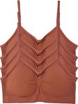 Kalon 4 Pack Women’s Nylon Spandex Removable Pads Comfort Cami Bras Wireless, Dark Caramel, Small-Medium