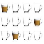 LAV 12x Clear 300ml Vega Glass Coffee Mugs - Tea Latte Cappuccino Hot Chocolate Drink Drinking Glasses Cups Set with Handle