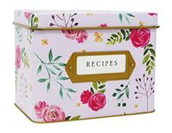 Jot & Mark Decorative Recipe Tin Box for Recipe Cards, Greeting Card Holder | Holds Hundreds of 4 x 6 Cards (Pink Peonies)