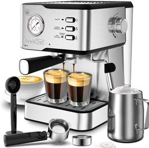 Geek Chef Espresso Machine 20 Bar, Cappuccino latte Maker Coffee Machine with ESE POD capsules filter&Milk Frother Steam Wand, 1.5L Water Tank, for Home Barista, Stainless steel 950W, Grey
