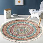 Tomifine Round Rugs Bohemian, Cotton Woven Area Rugs with Tassels, Washable Circle Rug Chic Floor Mats for Bedroom Kitchen Living Room Entryway (120cm/47.24in,Green)