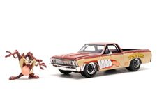 JADA Looney Tunes Chevy EL Camino including Tazmanian Devil Figure, Metal Model Car, 1:24, Doors for Opening, 19 cm, for Fans and Children from 8 Years