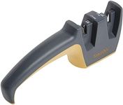 Smith's 50090 Pull-Thru Knife Sharpener - Grey - Coarse & Fine Sharpeners - Non-Slip Rubber Base – Straight & Serrated Blades – Pocket, Hunting, Sport Knives