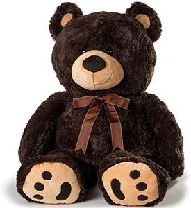 JOON Huge Teddy Bear - 38 Inches, Dark Brown, Fluffy Faux Fur, Ribbon & Bow Signature Footprints- Huggable & Lovable Joy - Gift for Baby Showers, Loved Ones – Perfect Large Cuddly Plush Toy Companion