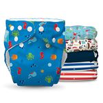 Charlie Banana Baby Fleece Reusable and Washable Cloth Diaper System, 6 Diaper and 12 Inserts, One Size, Ocean Adventure