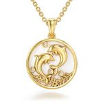 14K Solid Gold Mermaid Necklace Whale tail Pendant Necklace Moissanite Necklaces for Women Dainty Pendant Necklace Yellow Gold 18"