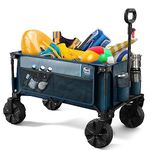 Timber Ridge Folding Camping Collapsible Sturdy Steel Frame Garden/Beach Wagon/Cart Heavy Duty, Blue-Side Bag