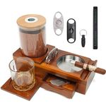 XORDING Cigar Accessories Set Includes Cigar Cutter, Wooden Ashtray with Whiskey Glass Tray, Humidor, Punch, etc. Cigar Accessories Set for Men's Gift