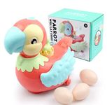 AMAFLIP Battery Operated Bump and Go Walking Parrot Eggs Laying Parrot Cygnet Toy with Lights Sound Music for Kids Boys Girls Egg Duck Toy (Latest 2023) (Chicken)