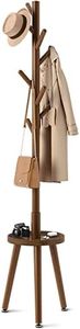 GREENSTELL Coat Rack with 8 Hooks, Wooden Coat Rack Freestanding with Shelf, Coat Tree with 4 Height Options 50.5"-72.6", Coat Hanger Stand for Bags, Clothes, Umbrellas, Hats, in Home, Brown