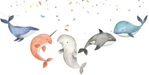 Whales Animals Birthday Banner Cute Under The Sea Party Supplies Baby Shower | Birthday Party Decorations for Whales Watercolor Animals