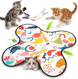 Interactive Cat Toys for Indoor Cats–Rechargeable Automatic Hide and Seek Kittens Toy with Moving Wand Feathers,Fluttering Butterfly,Real Mouse Squeaky,Motion Activated for Exercise & Bored Adult Cats