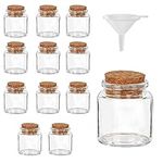 BELLE VOUS 12 Pack of Glass Favour Jars with Cork Stopper Lids - 45-50ml/1.5-1.7oz - Mini Mason Airtight Storage Bottles & Funnel for Wedding Favours, Parties, Kitchen Spices and Jam