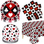 61Pcs Casino Party Decorations - Poker Party Tableware Set Includes Poker Themed Plates, Napkins, Tablecloth for Las Vegas Casino Themed Party Supplies, Serves 20 Guests