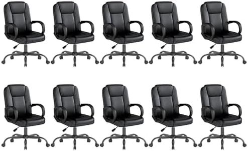 Keratee KerateeExecutive Office Chair, Leather Desk Computer Chair with Armrests, Mid-Back Swivel Adjustable for Home Office, 10PC, Black
