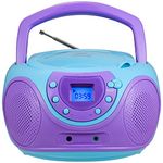 hPlay Gummy P16 Portable CD Player Boombox AM FM Digital Tuning Radio, AUX Line-in, Headphone Jack, Foldable Carry Handle (Purple)