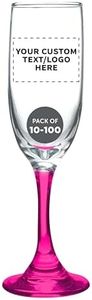DISCOUNT PROMOS Custom Premiere Champagne Flutes 6.25 oz. Set of 10/50/100, Personalized Bulk Pack - Elegant Drinkware for Weddings, Events, & Promotional Gifts - Pink