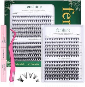 Fenshine Ciglia Finte Naturali Ciuffetti Estensione Ciglia Individuali D Curl Lunghezza Mista Ciglia a Grappolo DIY Individuali (20D+40D Eyelash Kits)
