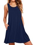 WEACZZY Sun Dresses for Women f2023 Summer Prime T Shirt Dress Casual Dresses Beach Swing Cover Up with Pocke(Navy Blue,Medium)