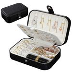 jiemei Jewelry Box Case, Small Travel PU Leather Jewellery Storage Organizer for Rings Earrings Necklace Bracelets Jewelry Gift Box for Girls Women (Black)